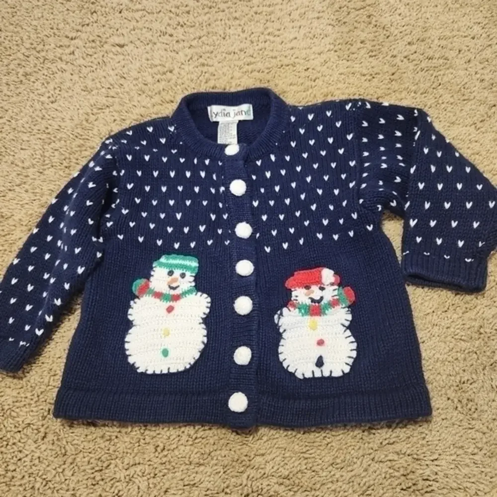 Vintage 90'/2000 Lydia Jane Kids Holiday Snowman Sweater 5/6 Knit Crochet Chunky
